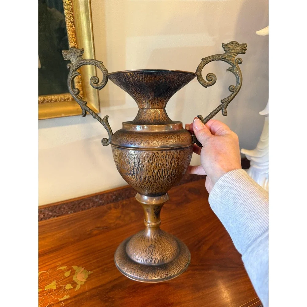 Vintage Italian Copper Urn Vase with Griffin‎ Handles